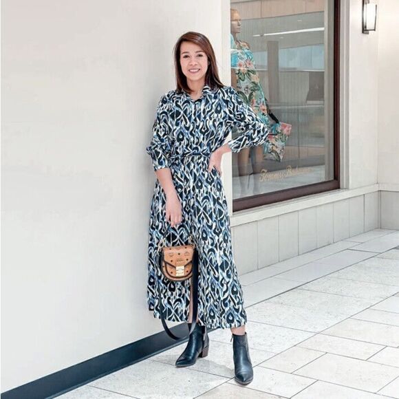 ZARA Printed Shirt Dress Blue New - Picture 4 of 15